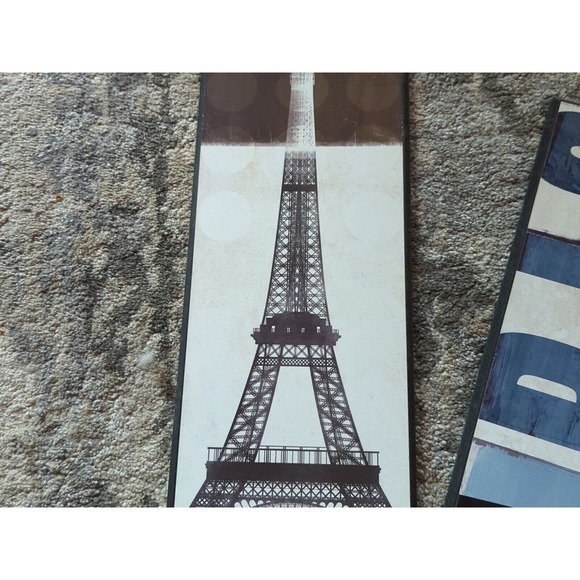Paris Decorations 3 Piece Lot. Framed Picture 23.5"X 17.5" Two Wooden 18.5x6.5" - Picture 3 of 7